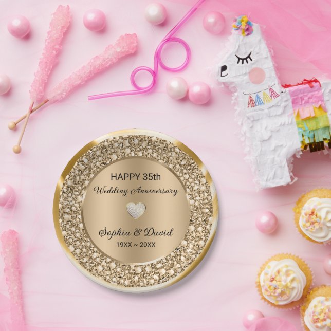 Copper Diamonds Wedding Anniversary  Paper Plate (Party)