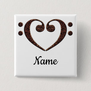 Copper Double Bass Clef Heart Customized 2 Inch Square Button