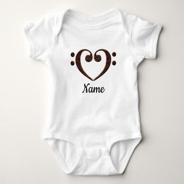 Copper Double Bass Clef Heart Customized Baby Bodysuit (Front)