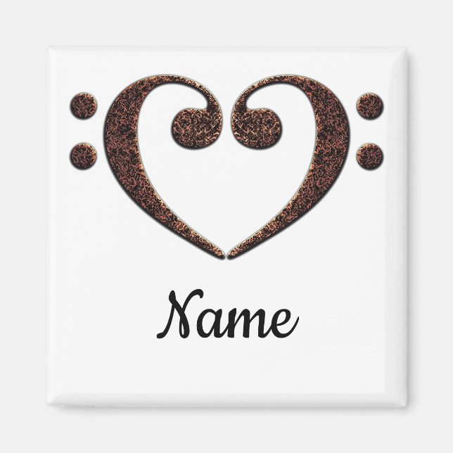Copper Double Bass Clef Heart Customized Magnet (Front)