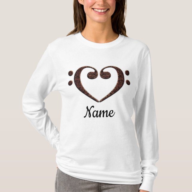 Copper Double Bass Clef Heart Customized T-Shirt (Front)