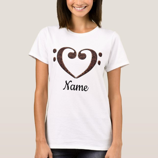 Copper Double Bass Clef Heart Customized T-Shirt (Front)
