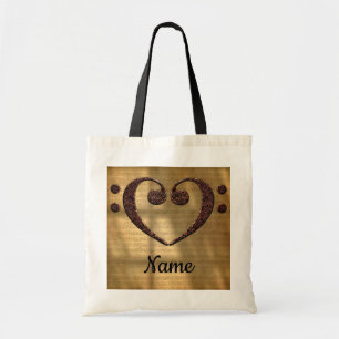 Copper Double Bass Clef Heart Customized Tote Bag