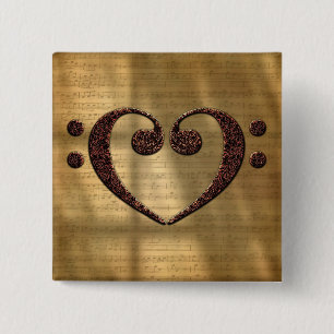 Copper Double Bass Clef Heart Music Lover 2 Inch Square Button