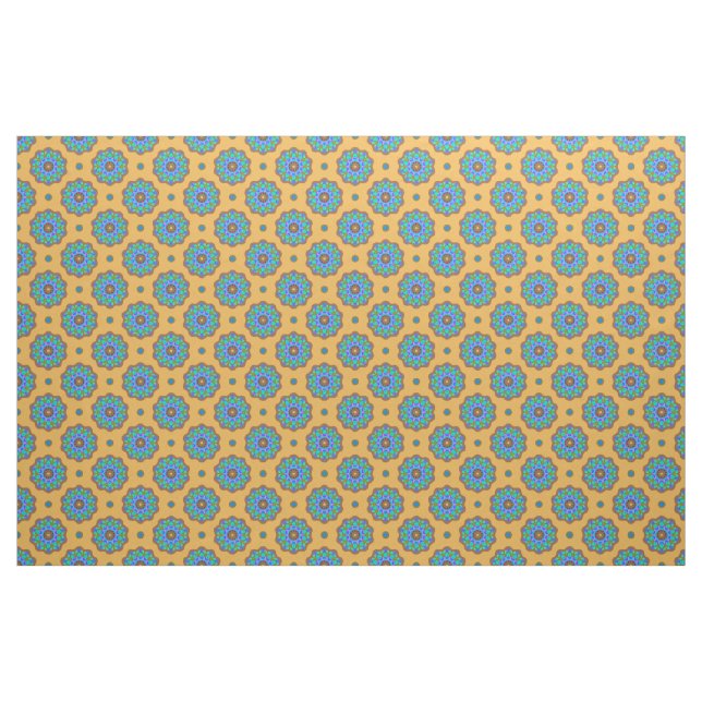Copper Edged Blue Green Flowers on Gold Fabric (Fat Quarter)