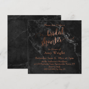 Copper Elegant Script & Black Marble Bridal Shower Invitation
