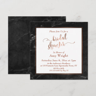Copper Elegant Script w Black Marble Bridal Shower Invitation
