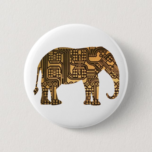 Copper Elephant Circuit Board 2 Inch Round Button (Front)