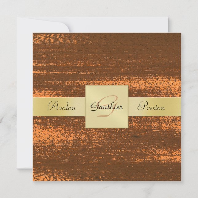 Copper Faux Metal Gold Monogram Formal Invitation (Front)