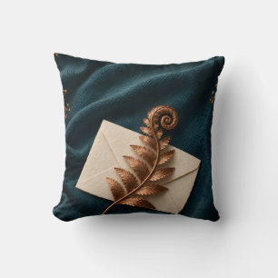 Copper Fern Letter Dark Teal Botanical Still Life Throw Pillow