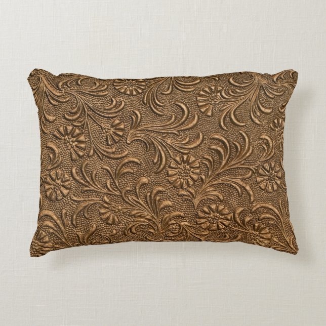 Copper Floral: Embossed Panel Art. Accent Pillow (Front)
