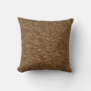 Copper Floral: Embossed Panel Art. Throw Pillow