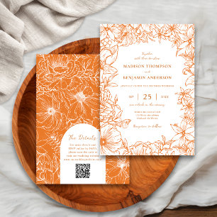Copper Floral Garden Arch RSVP QR Code Wedding Invitation