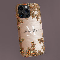 Copper Floral Metallic Handwritten Monogram
