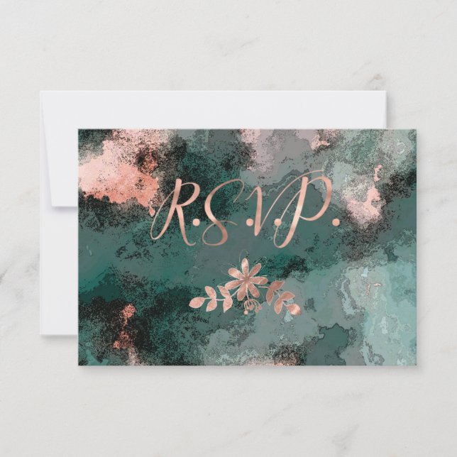 Copper Floral on Black and Teal RSVP (Front)