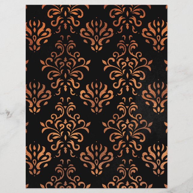 Copper Foil & Black Damask Scrapbook Paper (Front)