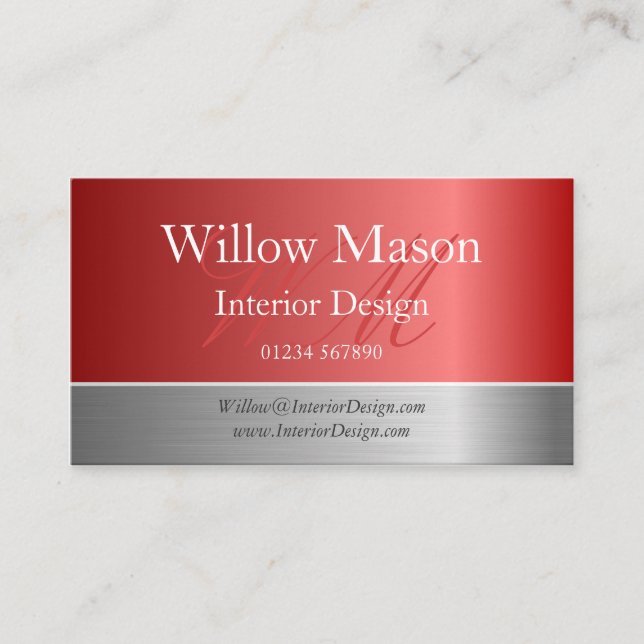 Copper Foil & Steel Effect Monogram Business Card (Front)