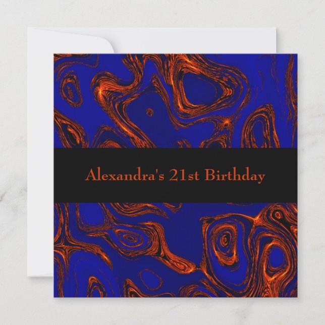 Copper Fractal Abstract Black Blue Event Invitation (Front)