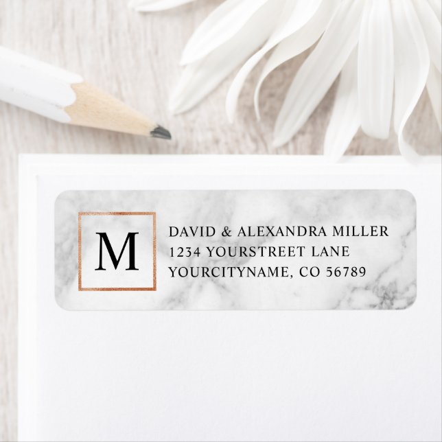 Copper Frame Marble Monogram Return Address Label (Insitu)