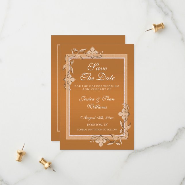  Copper Gem & Glitter 7th Wedding Anniversary   Save The Date (Front/Back In Situ)