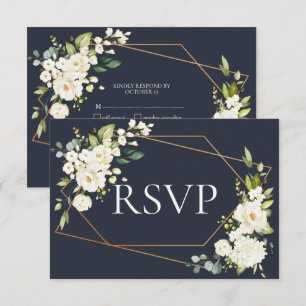 Copper Geometric Blue White Floral No Menu RSVP