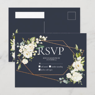 Copper Geometric Blue White Floral No Menu RSVP