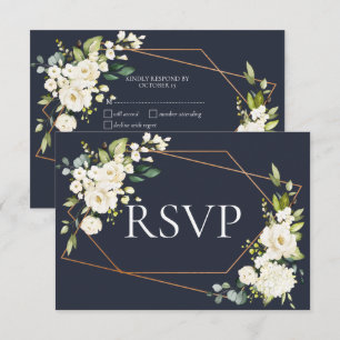 Copper Geometric Blue White Floral RSVP