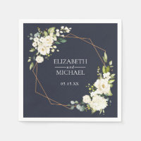 Copper Geometric Blue White Floral Wedding Napkin
