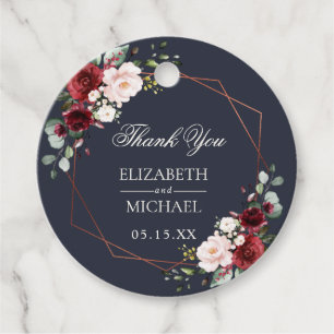 Copper Geometric Burgundy Blue Elegant Wedding Favour Tags