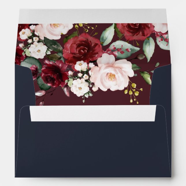 Copper Geometric Burgundy Blue Floral  Wedding Envelope (Back (Bottom))