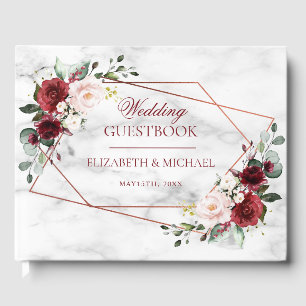 Copper Geometric Burgundy Marble Elegant Wedding Guest Book