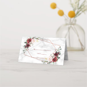 Copper Geometric Burgundy Marble Elegant Wedding Place Card