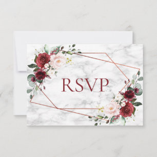 Copper Geometric Burgundy Marble Wedding RSVP Card