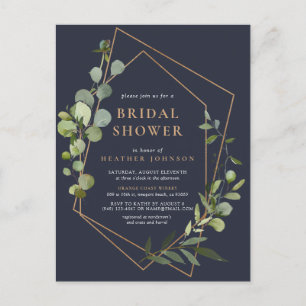 Copper Geometric Eucalyptus Blue Bridal Shower  Announcement Postcard