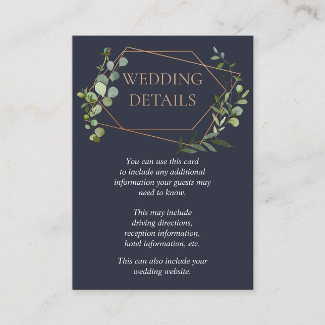 Copper Geometric Eucalyptus Blue Wedding Details Enclosure Card (Front)