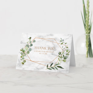 Copper Geometric Eucalyptus Marble Photo Wedding Card