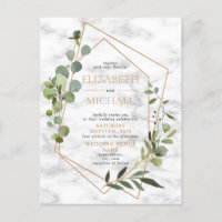 Copper Geometric Greenery Marble Postcard Wedding