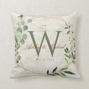 Copper Geometric Greenery Monogram Keepsake Throw Pillow