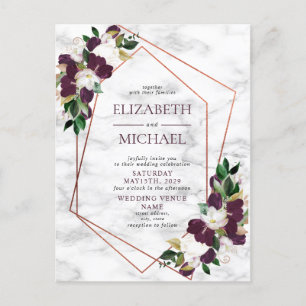 Copper Geometric Marble Burgundy Postcard Wedding