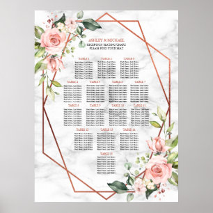 Copper Geometric Marble Pink Floral Seating Poster