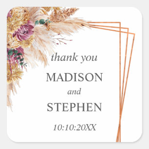 Copper Geometric Pampas Grass Wedding Sticker