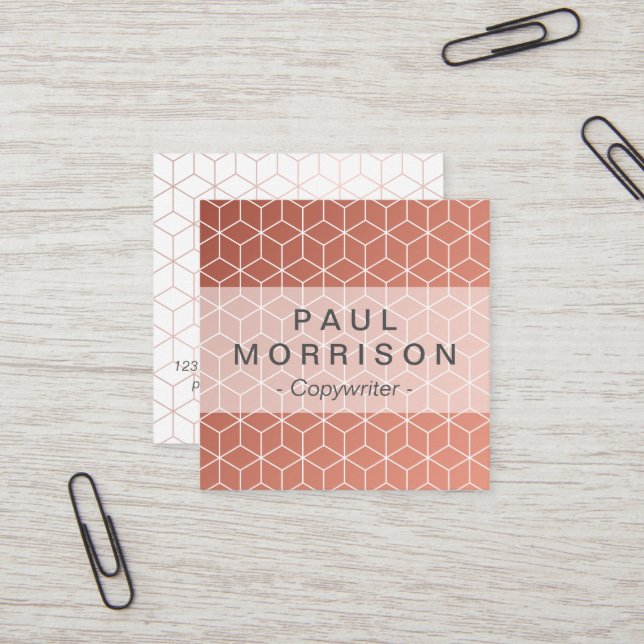 Copper geometric pattern square business card (Front/Back In Situ)