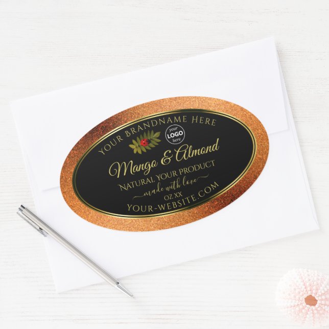 Copper Glitter Black Product Labels Ladybug Logo (Envelope)