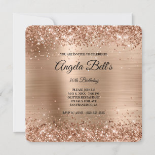 Copper Glitter Brushed Foil Fancy Monogram Invitation