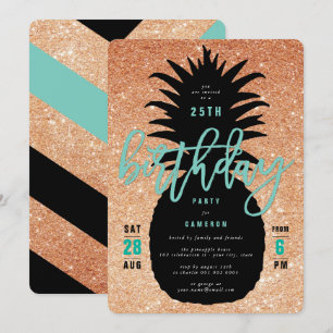 Copper Glitter Pineapple Birthday Party Invite