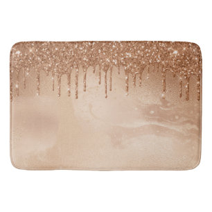 Copper Glitter Rain on Blush Copper Metal Marble Bath Mat