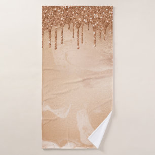 Copper Glitter Rain on Blush Copper Metal Marble Bath Towel Set