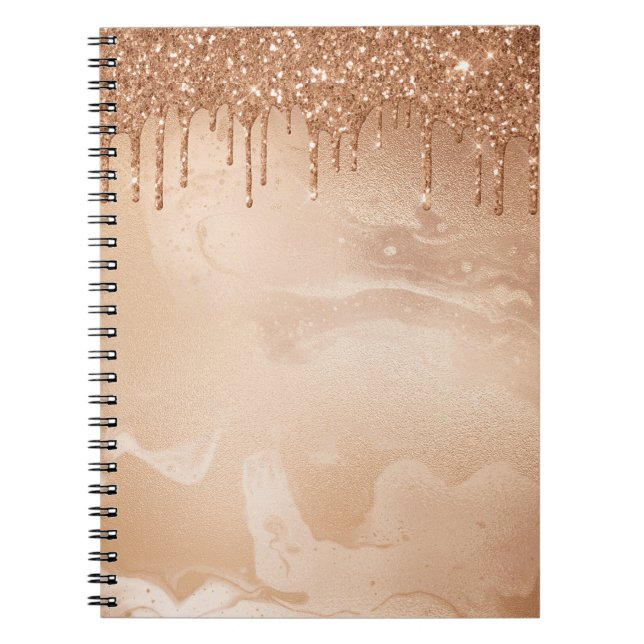 Copper Glitter Rain on Blush Copper Metal Marble Notebook (Front)