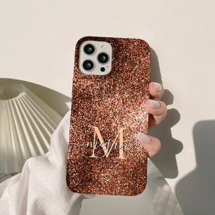 Copper Glitter Sparkle - Custom Monogram Chic iPhone 15 Pro Max Case