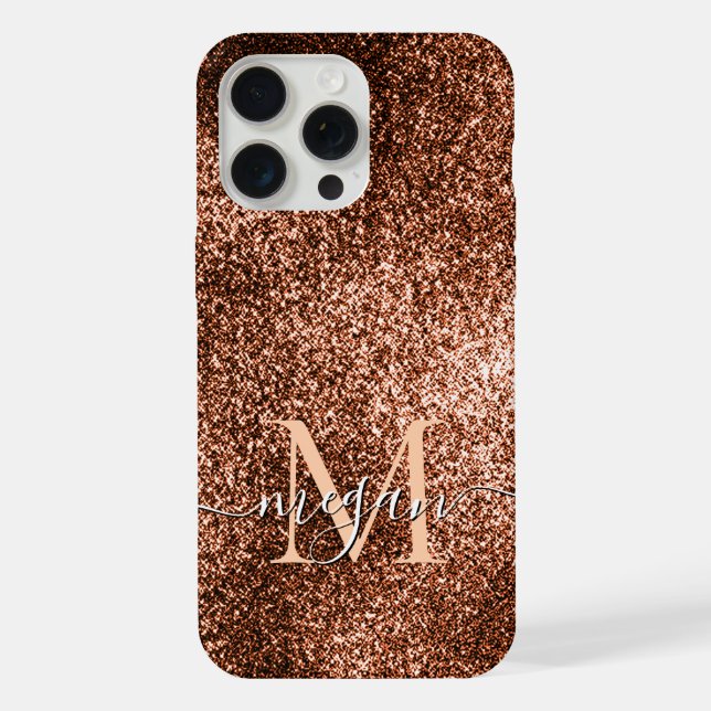 Copper Glitter Sparkle - Custom Monogram Chic iPhone Case (Back)